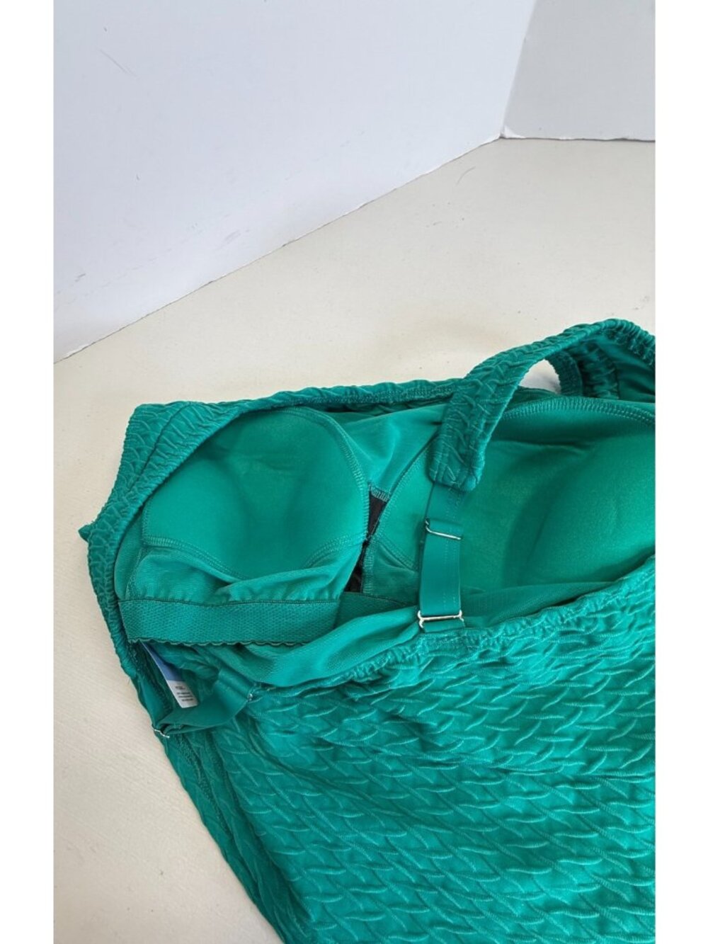 Lands End Tankini Top Square Neck Shade & Shore Solid Teal Green Textured 1X 16W - Picture 8 of 10